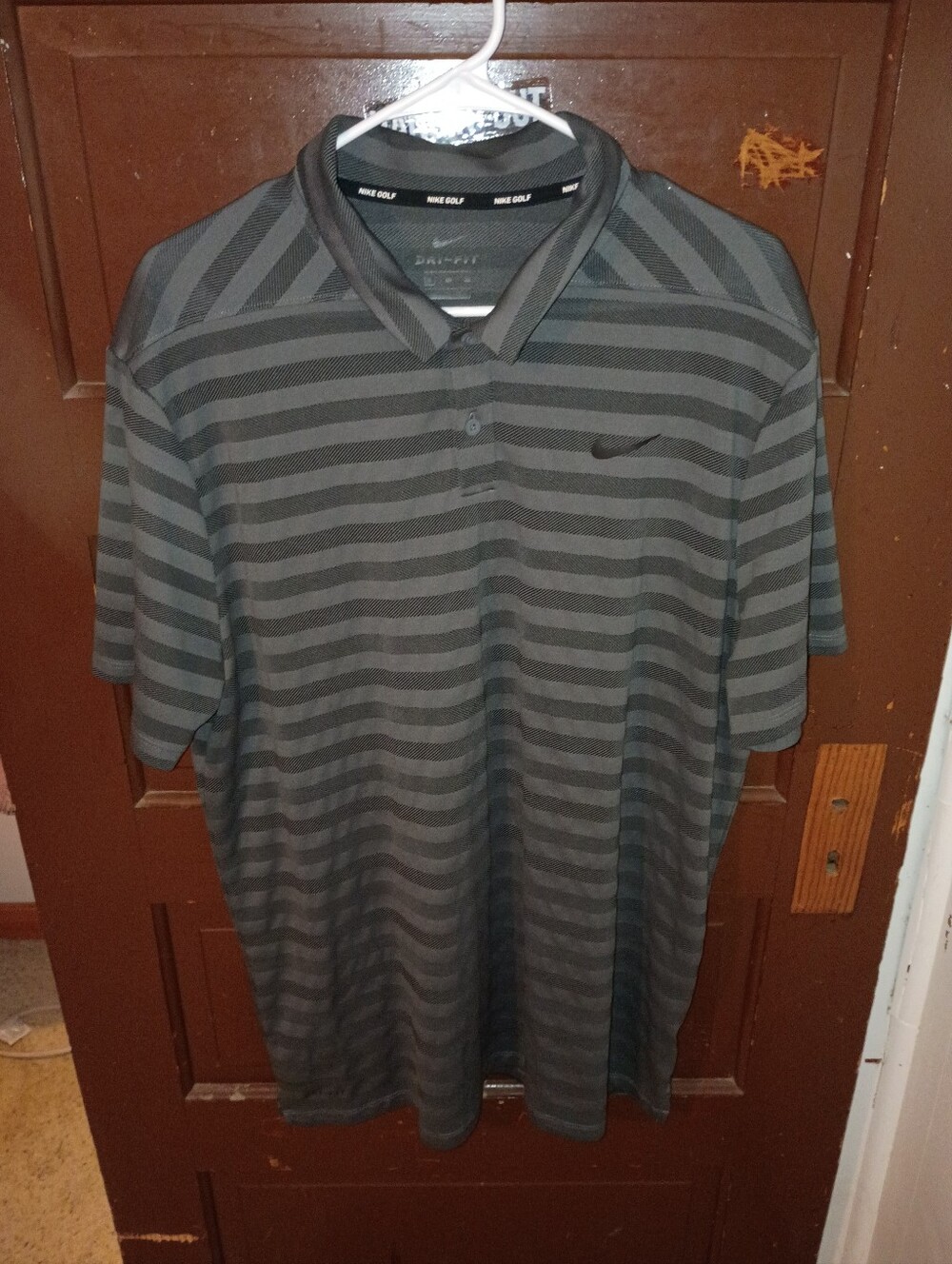 EUC Men's Gray Striped Nike Dri-Fit Golf Polo Shirt XL
